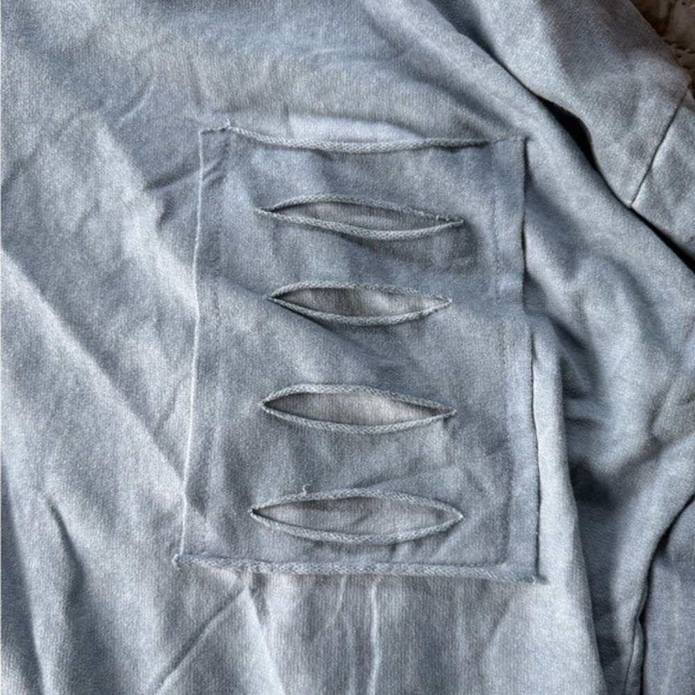 Made in Italy Oversized Graphic Sweatshirt Blue Distressed Pocket Drawstring Hem - Picture 4 of 9